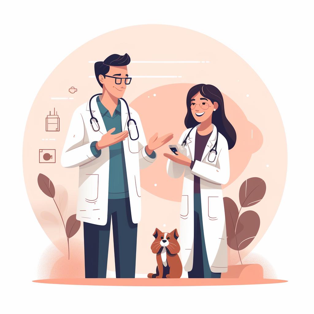 A Doodle owner discussing with a veterinarian