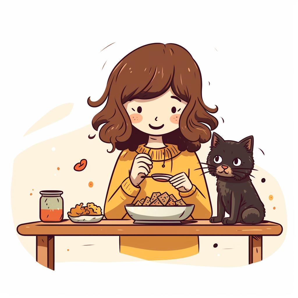 A Doodle owner observing their pet while it's eating