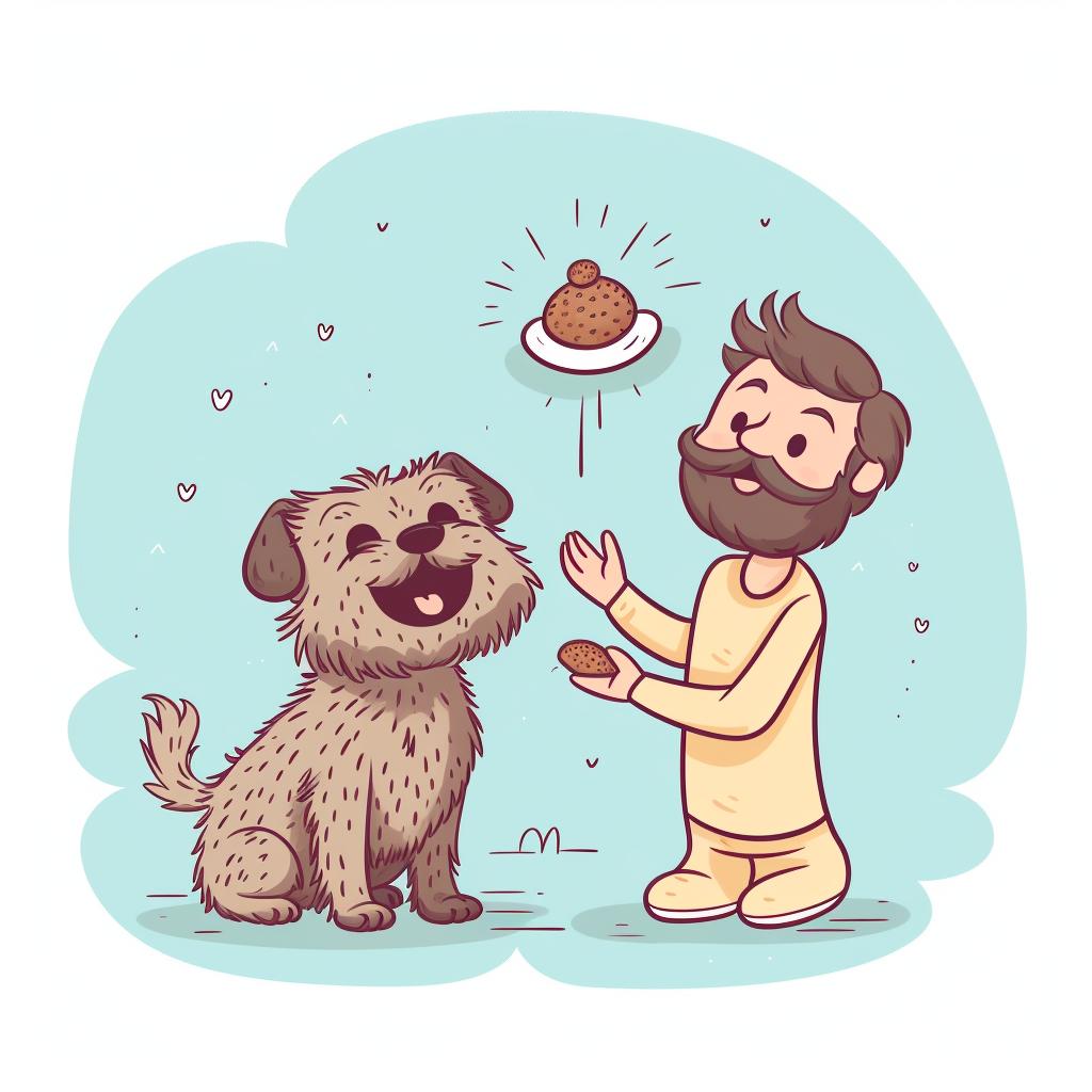 A Doodle happily receiving a treat and praise