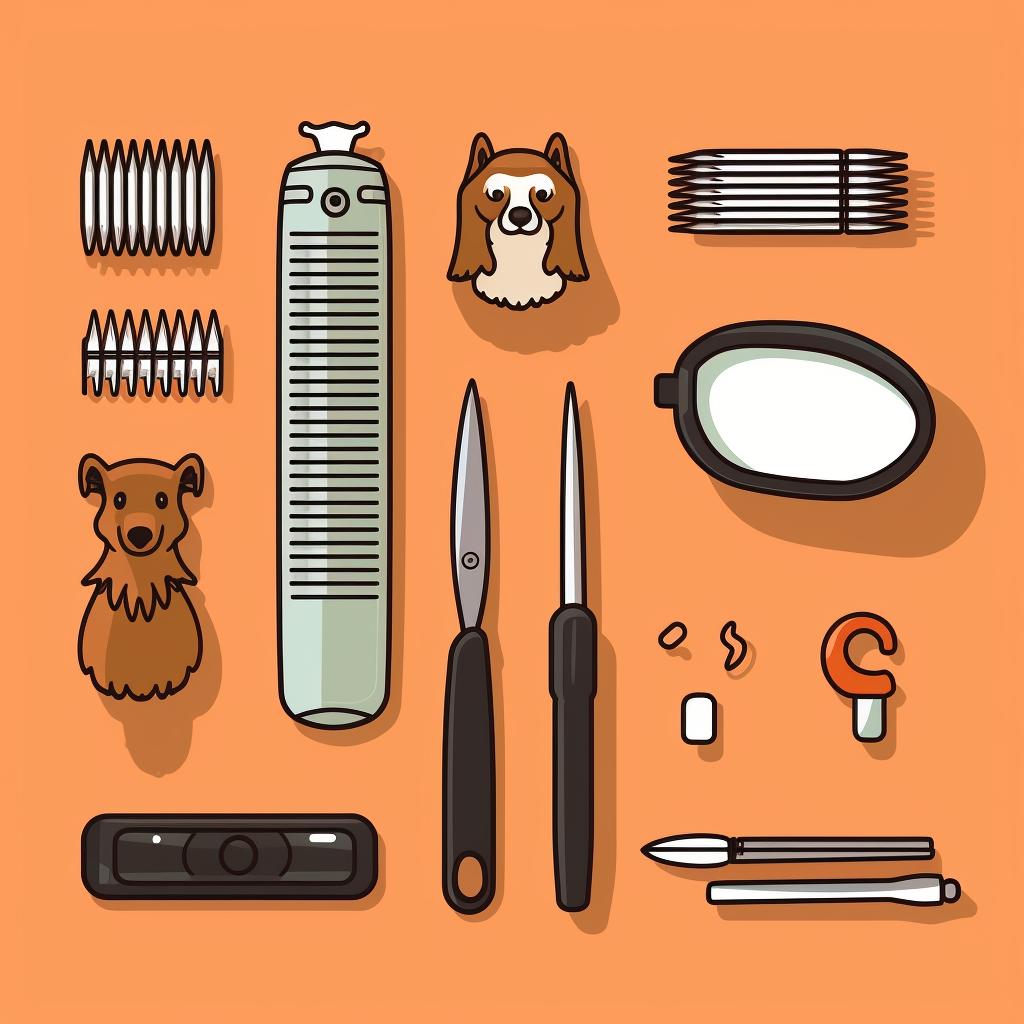 A set of dog grooming tools laid out on a table