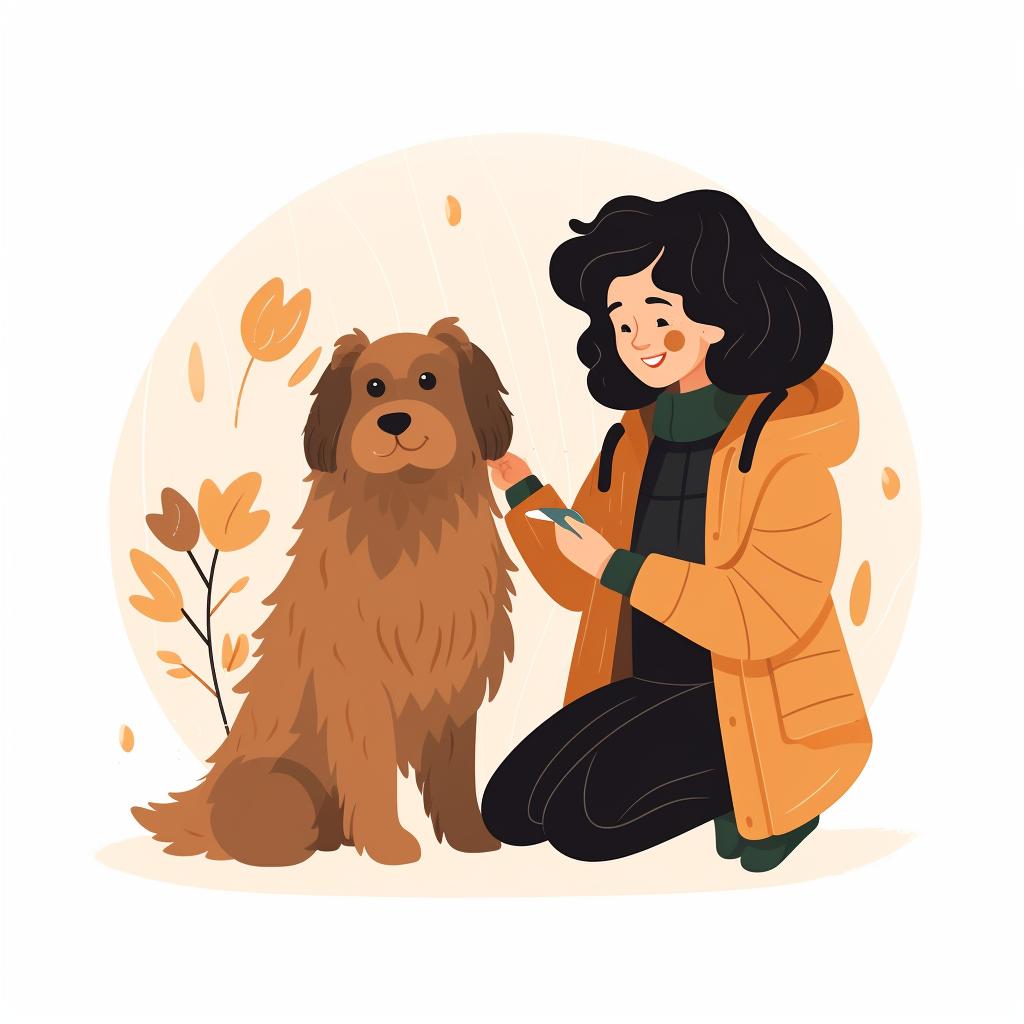 A person gently brushing a doodle's coat