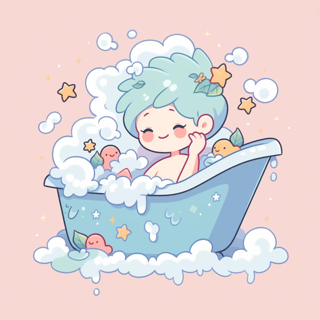 A doodle happily being bathed in a tub