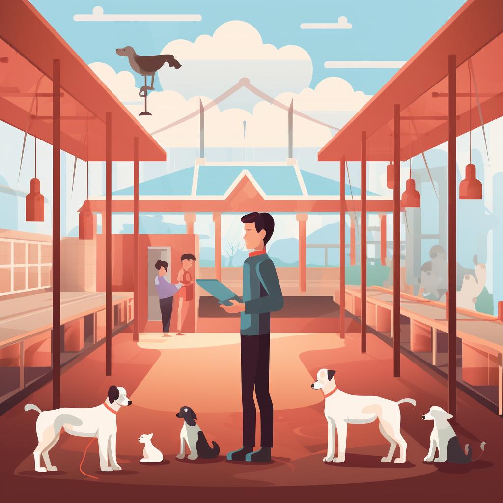 Person visiting a dog breeding facility